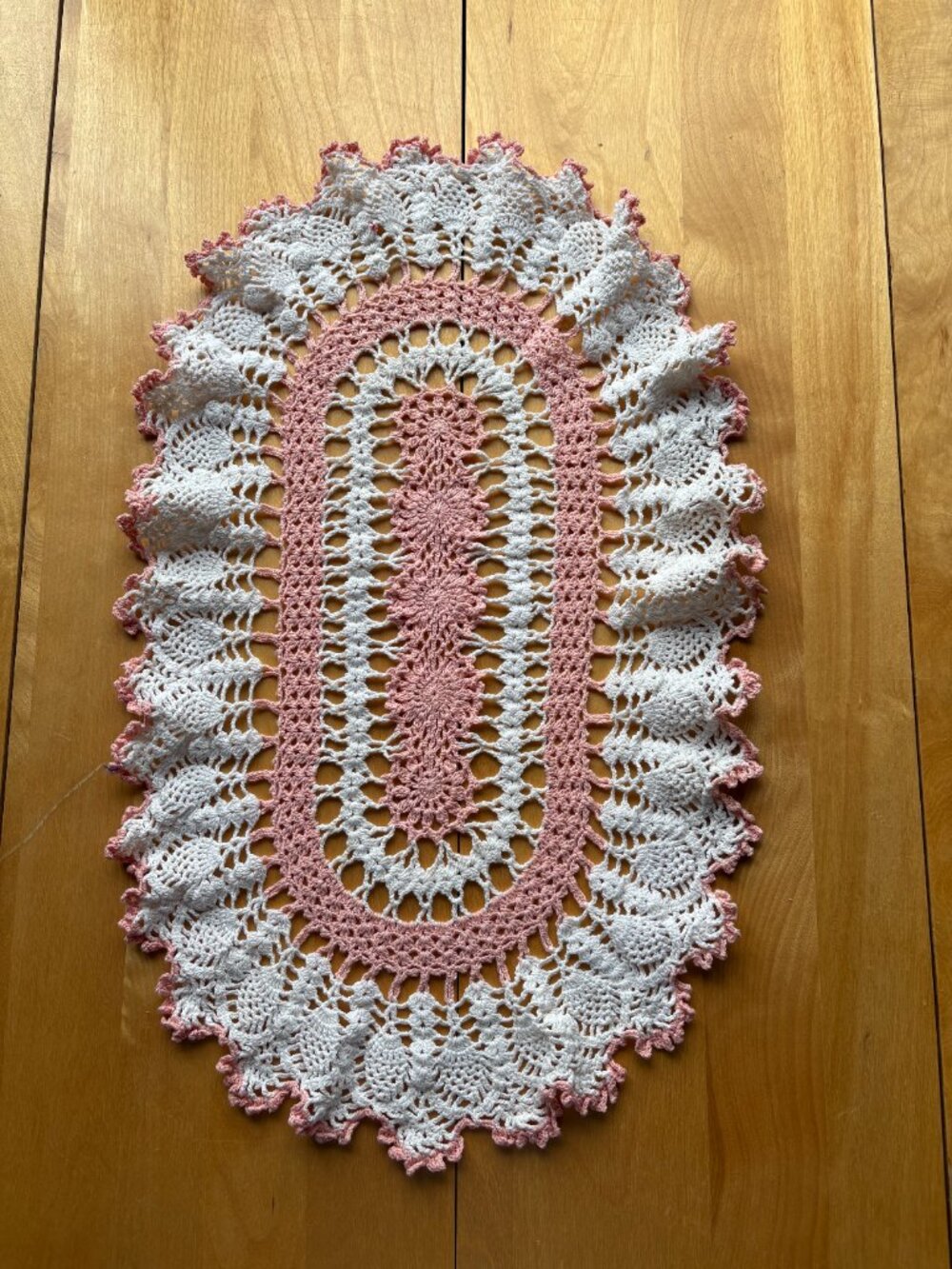 Vintage Pink and White Hand Crocheted Centerpiece Doily